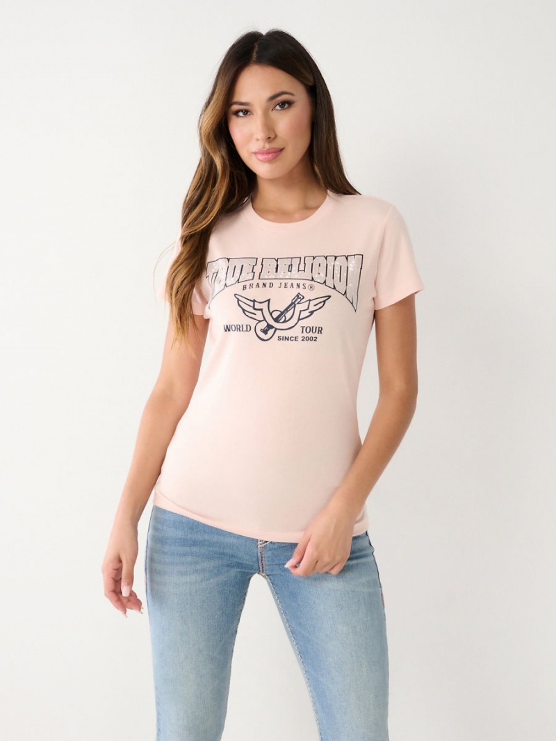 Camiseta True Religion Crystal Logo Rosas | 69TLZVUYB