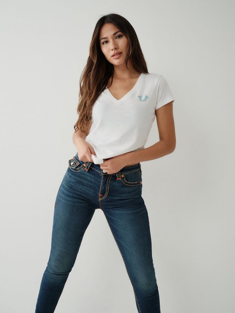 Camiseta True Religion Crystal Logo V Blancas | 72DNPHIAB