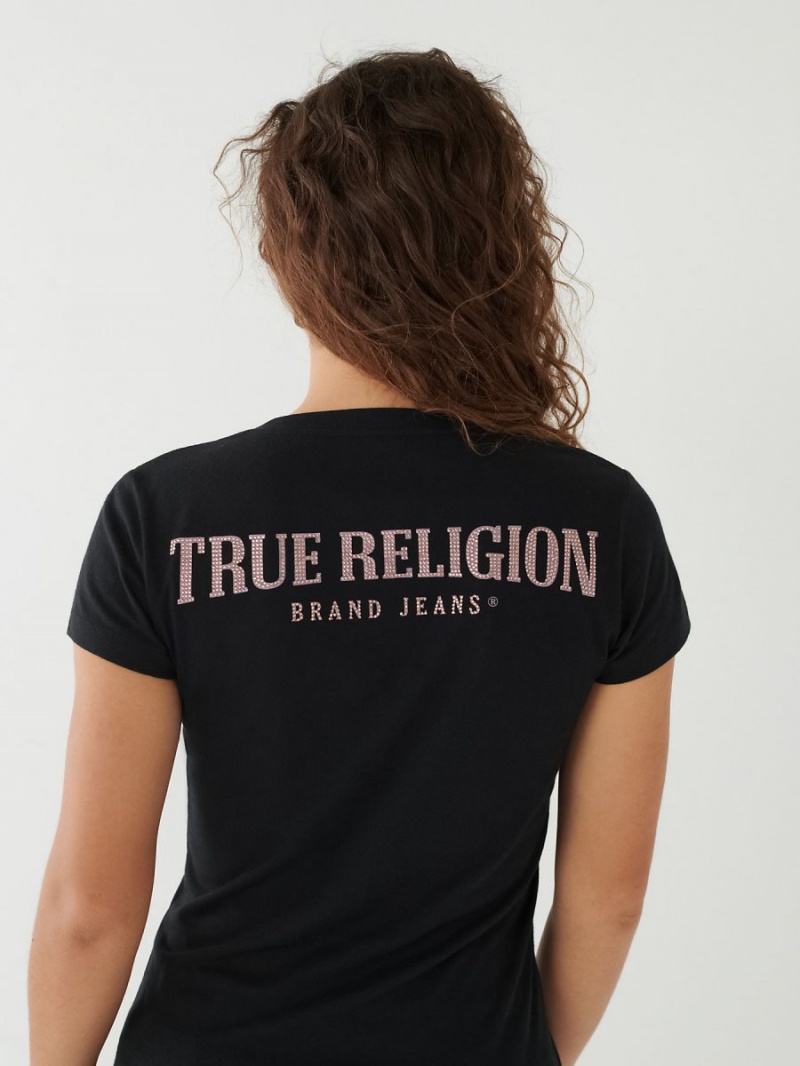 Camiseta True Religion Crystal Logo V Negras | 41GFKMASC