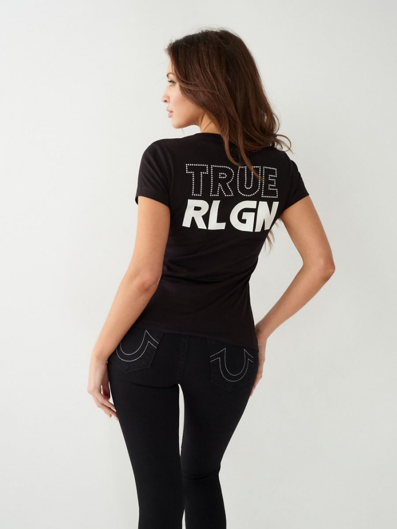 Camiseta True Religion Crystal Logo V Negras | 18CJIOSWZ