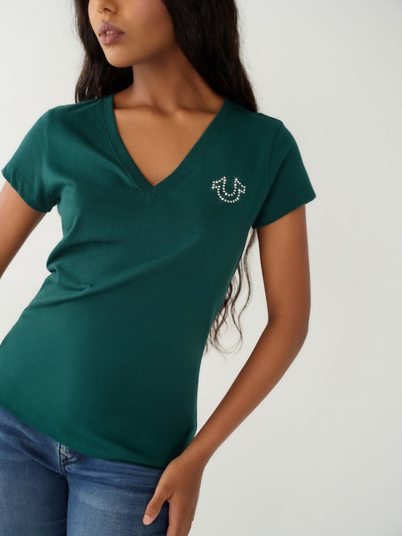 Camiseta True Religion Crystal Logo V Verde | 60FVISPHD