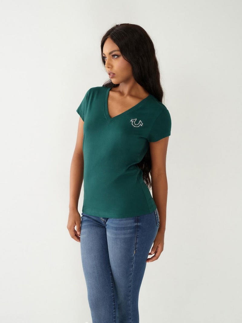 Camiseta True Religion Crystal Logo V Verde | 60FVISPHD