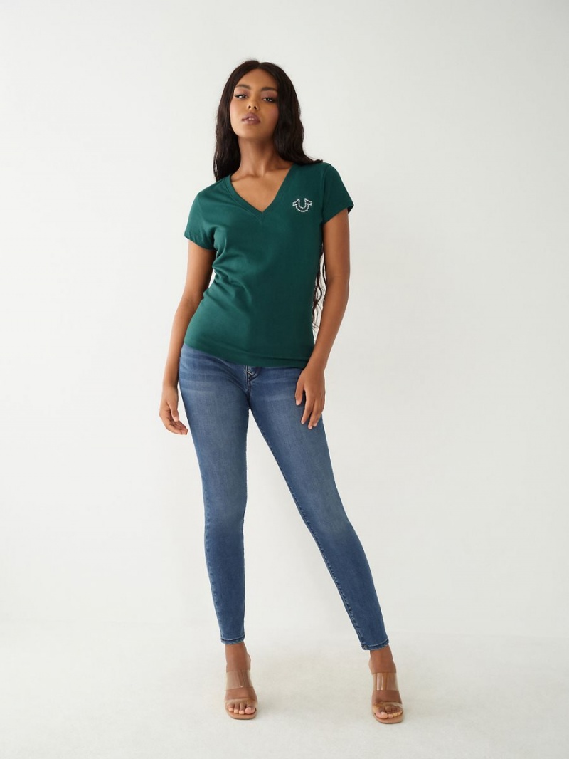 Camiseta True Religion Crystal Logo V Verde | 60FVISPHD