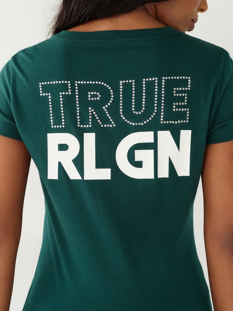 Camiseta True Religion Crystal Logo V Verde | 60FVISPHD