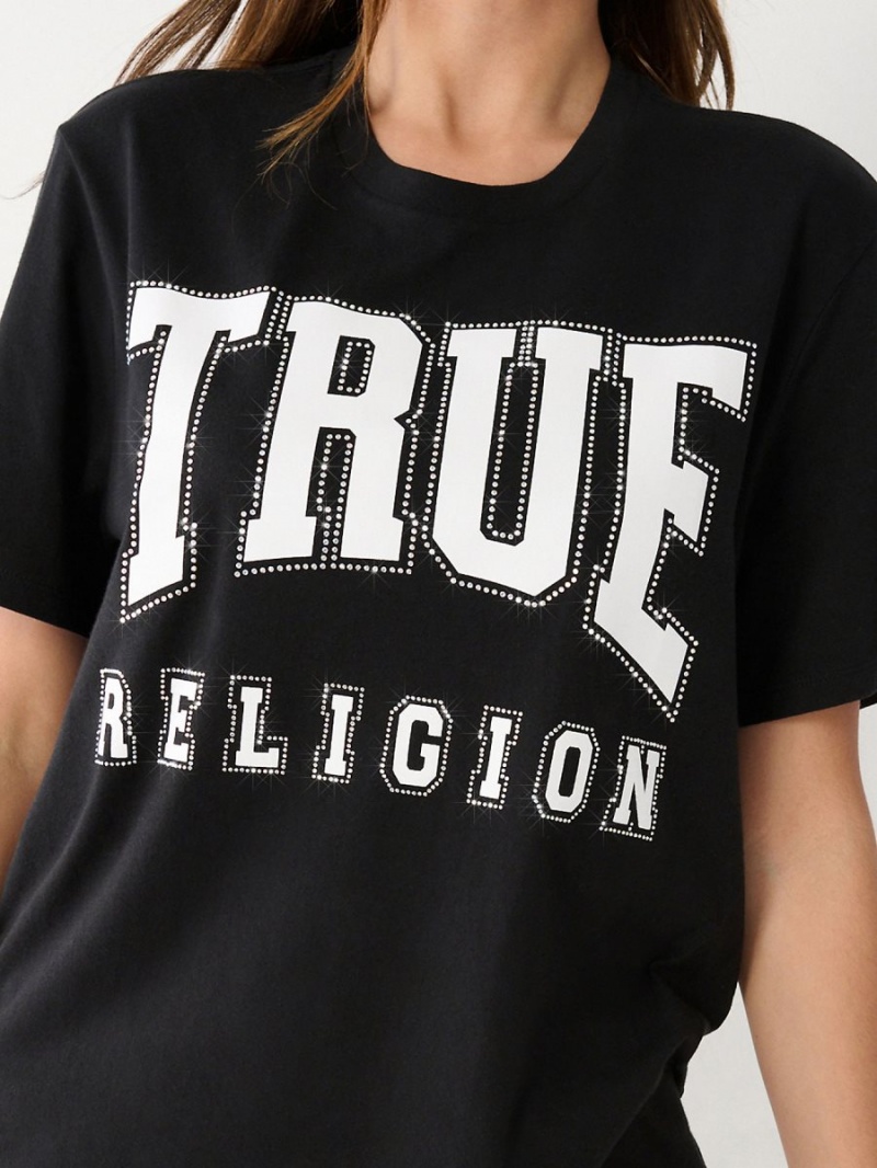 Camiseta True Religion Crystal Relaxed Negras | 52HIOPGQS