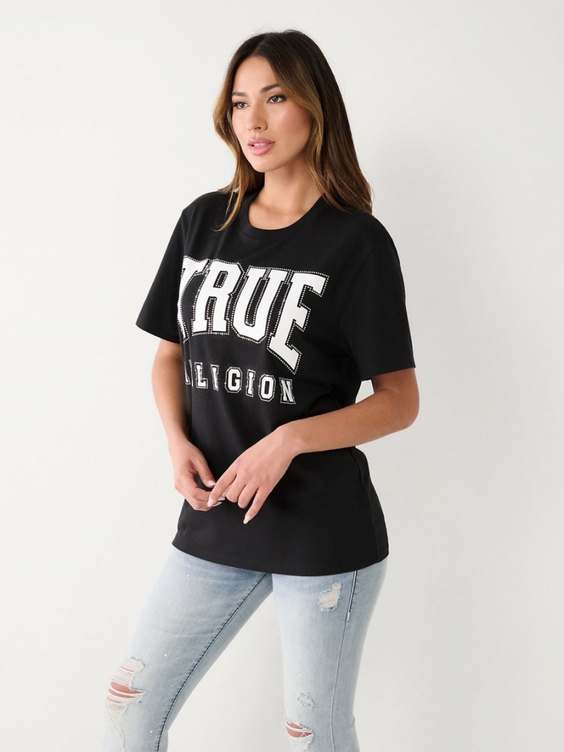 Camiseta True Religion Crystal Relaxed Negras | 52HIOPGQS