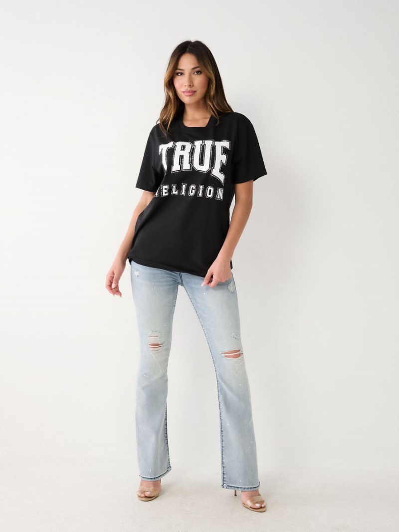 Camiseta True Religion Crystal Relaxed Negras | 52HIOPGQS