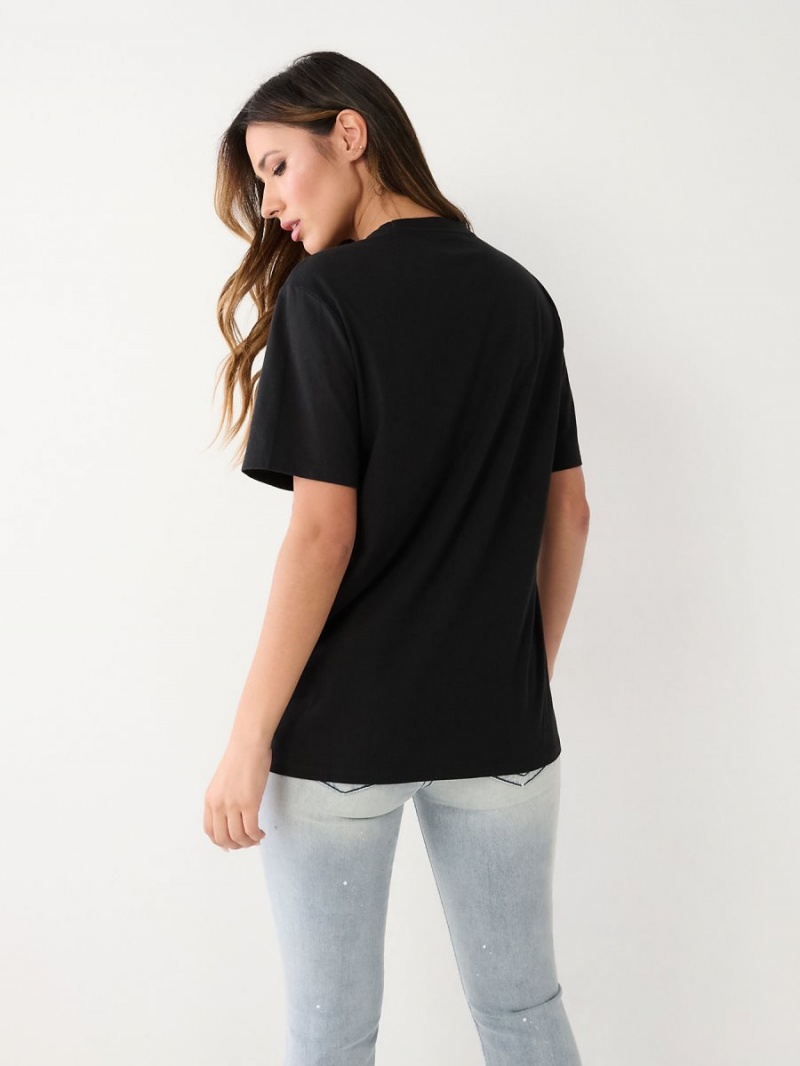 Camiseta True Religion Crystal Relaxed Negras | 52HIOPGQS