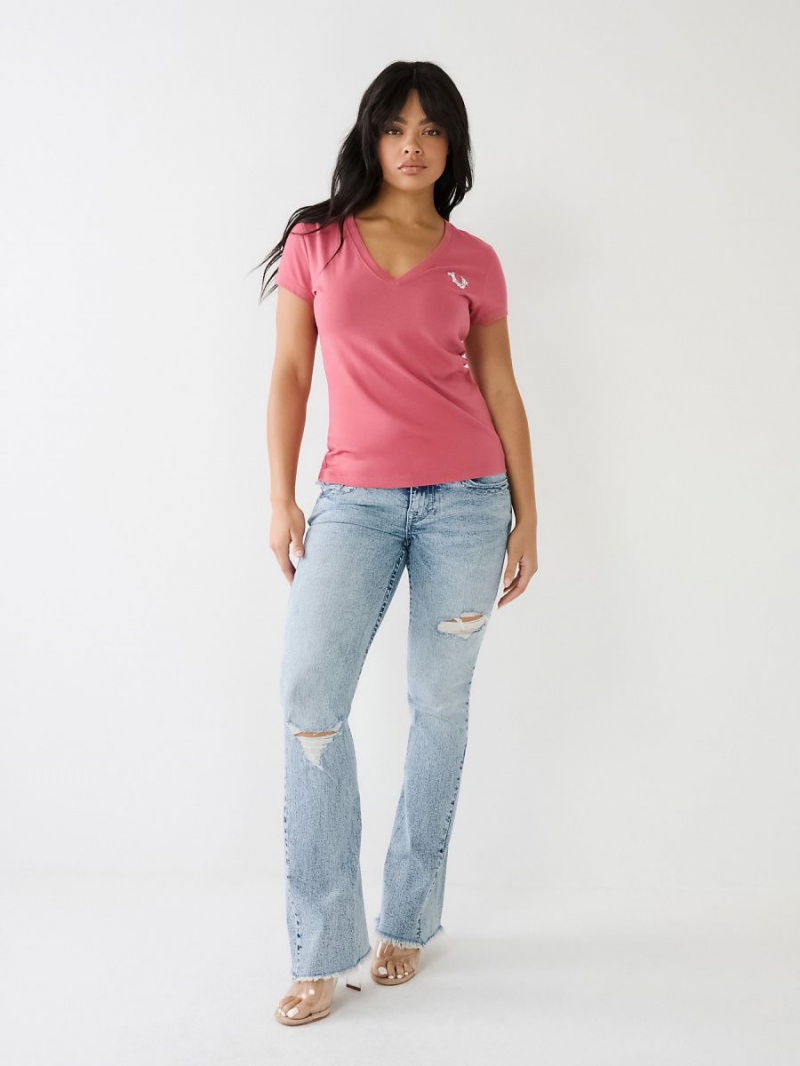 Camiseta True Religion Crystal V Neck Logo Mauvewood | 19ENSVLAF