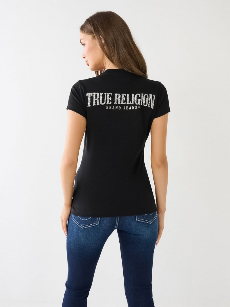 Camiseta True Religion Crystal V Neck Logo Negras | 29HRGDPYC