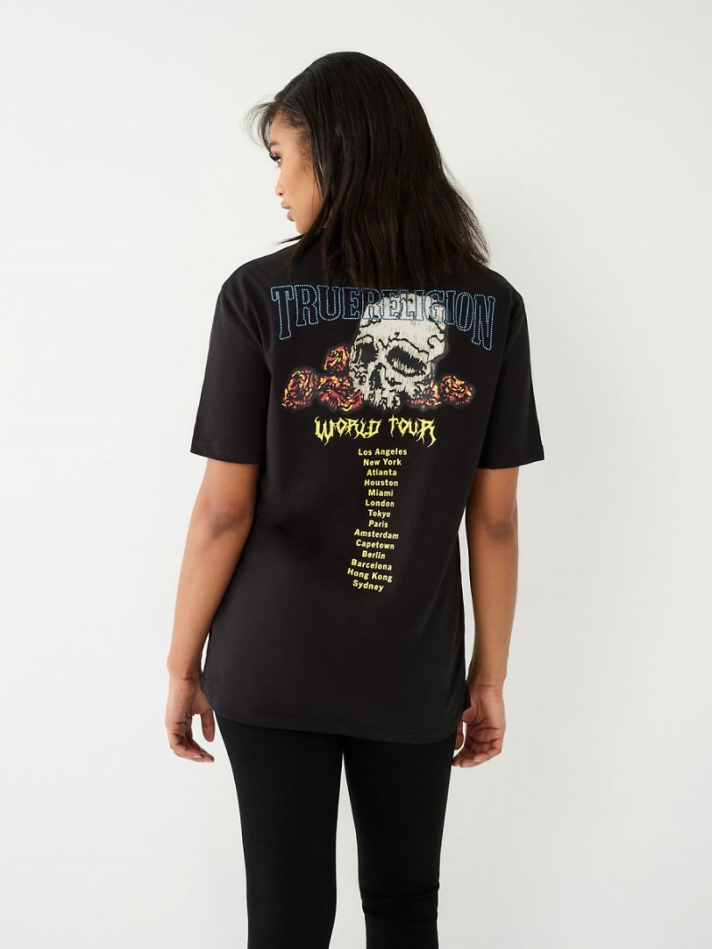 Camiseta True Religion Crystal World Tour Relaxed Negras | 46CEMROWD