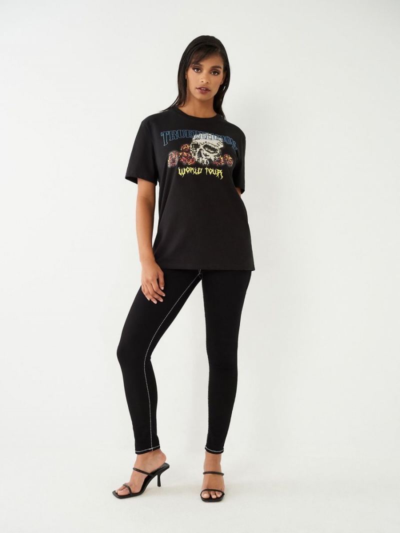 Camiseta True Religion Crystal World Tour Relaxed Negras | 46CEMROWD