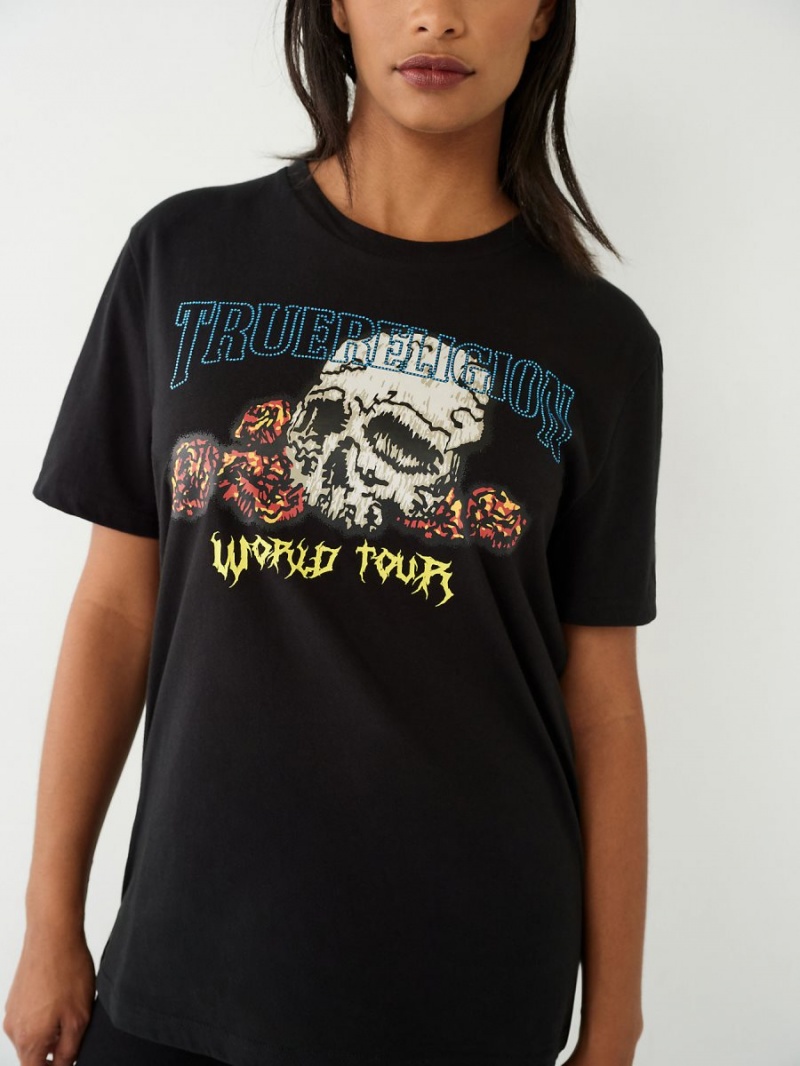 Camiseta True Religion Crystal World Tour Relaxed Negras | 46CEMROWD