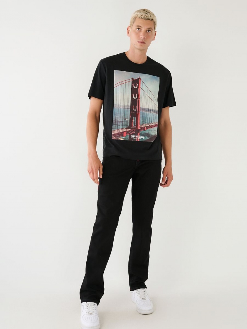 Camiseta True Religion Destination Sf Estampadas Relaxed Negras | 16EPCJVUY