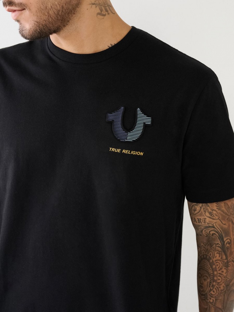 Camiseta True Religion Embossed Logo Negras | 01KREGXON