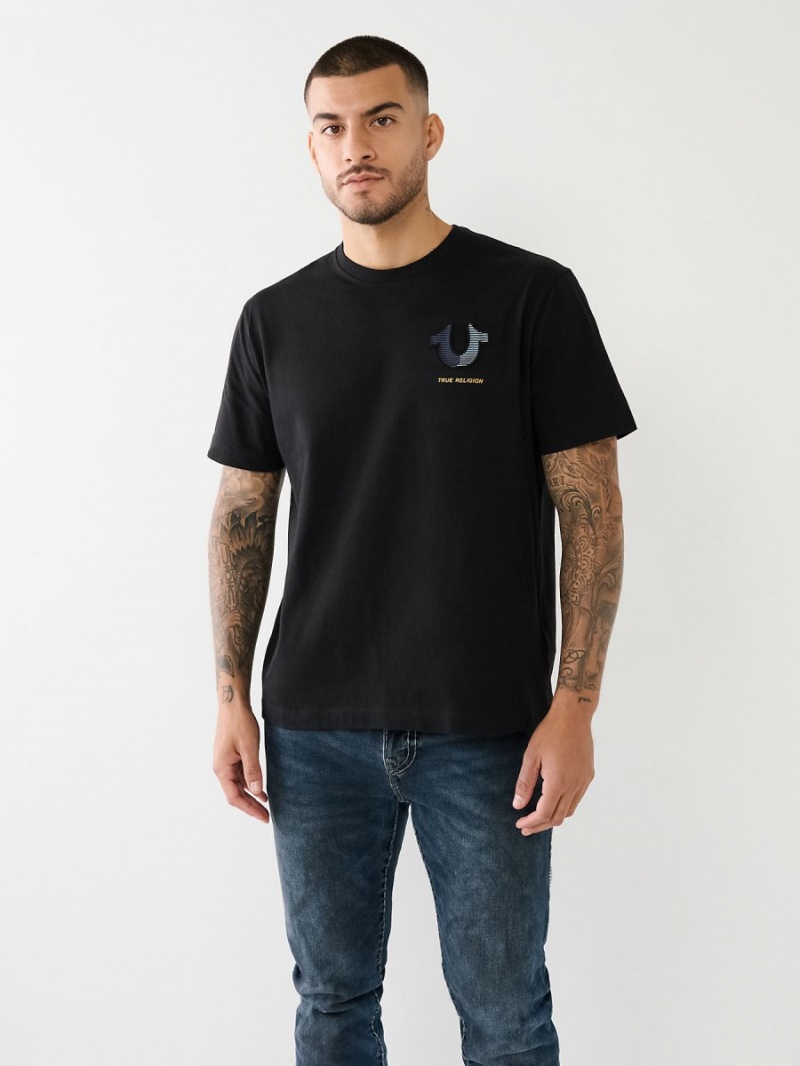 Camiseta True Religion Embossed Logo Negras | 01KREGXON