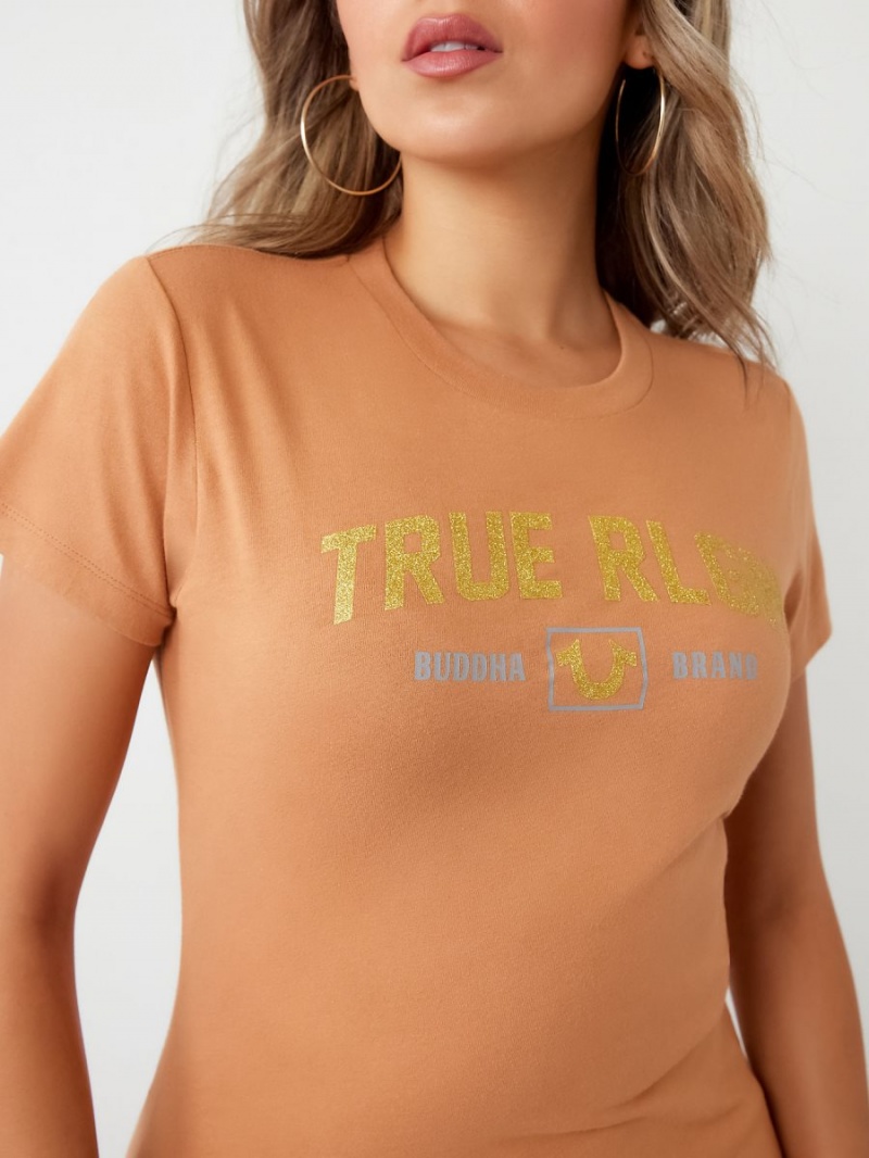 Camiseta True Religion Glitter Rlgn Buddha Logo Naranjas | 19OFDJQBX