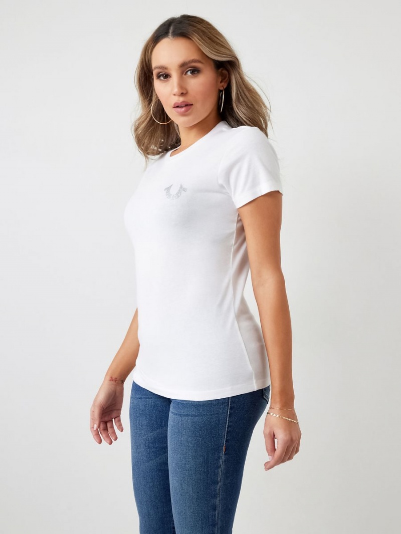 Camiseta True Religion Glitter World Anchos Logo Blancas | 94DUKNEXO