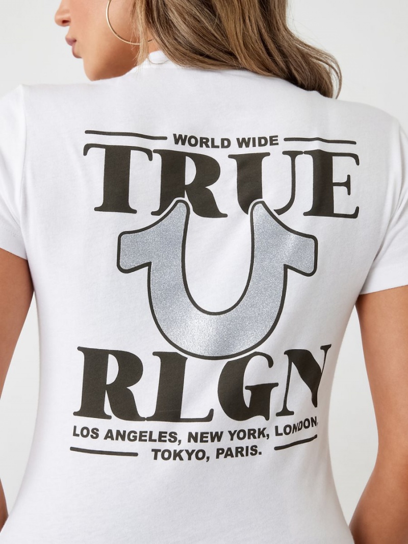 Camiseta True Religion Glitter World Anchos Logo Blancas | 94DUKNEXO