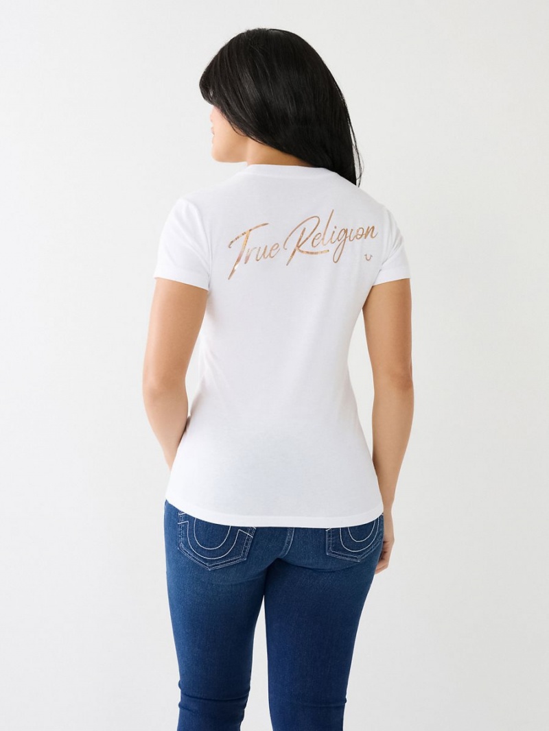 Camiseta True Religion Hologram Glitter Blancas | 18DLNRYGS