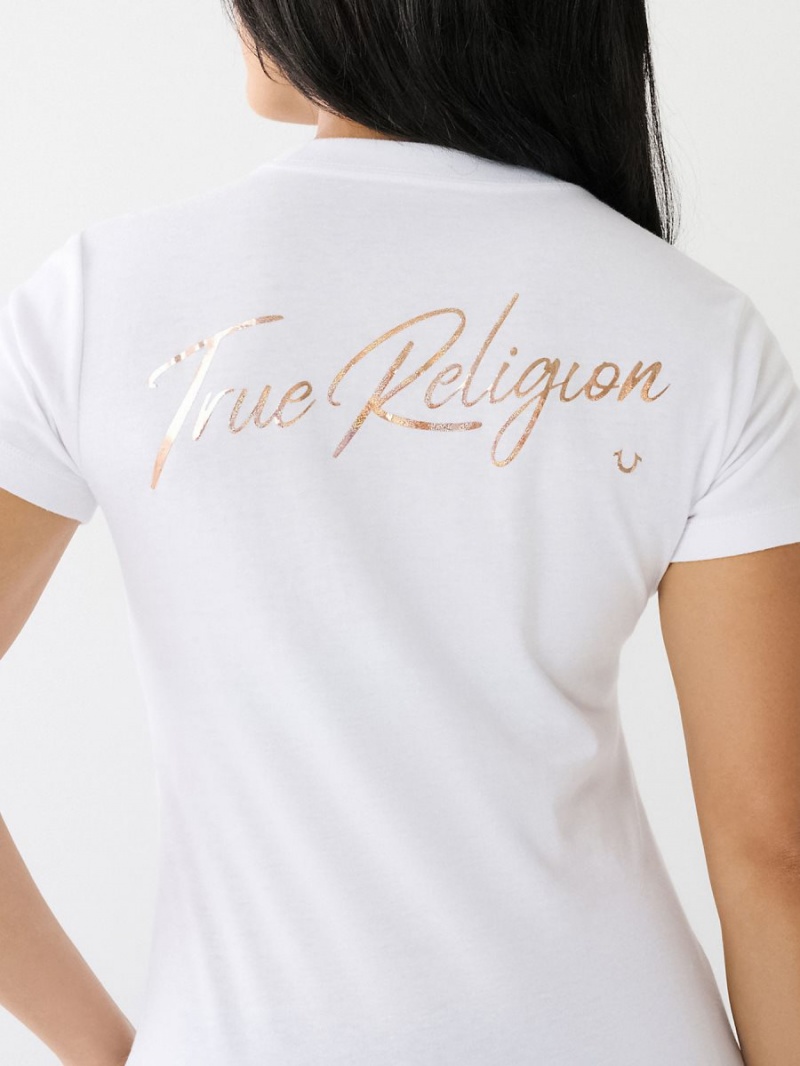 Camiseta True Religion Hologram Glitter Blancas | 18DLNRYGS