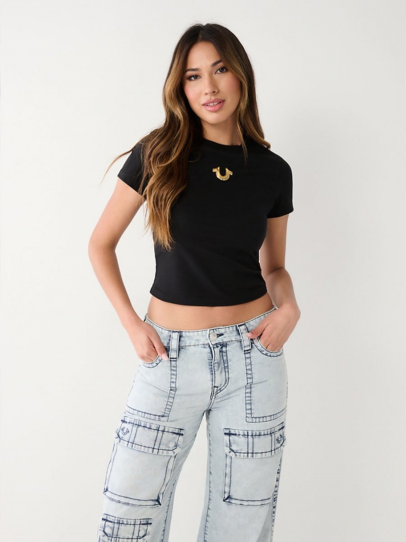 Camiseta True Religion Horseshoe Baby Negras | 86DJOZASU