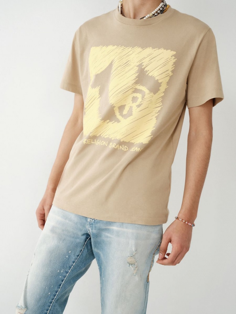 Camiseta True Religion Horseshoe Logo Beige | 21KTICPSO