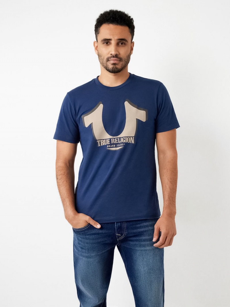 Camiseta True Religion Horseshoe Logo Corta Sleeve Navy/Sapphire | 09BFXWYVT