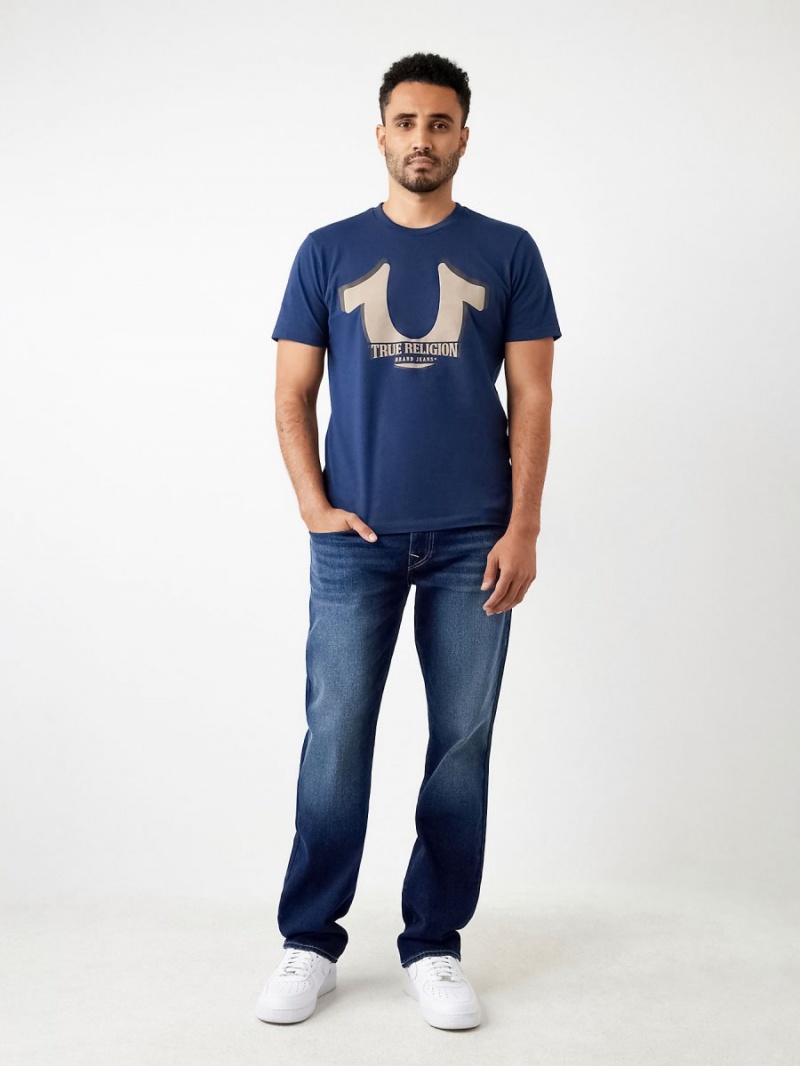 Camiseta True Religion Horseshoe Logo Corta Sleeve Navy/Sapphire | 09BFXWYVT