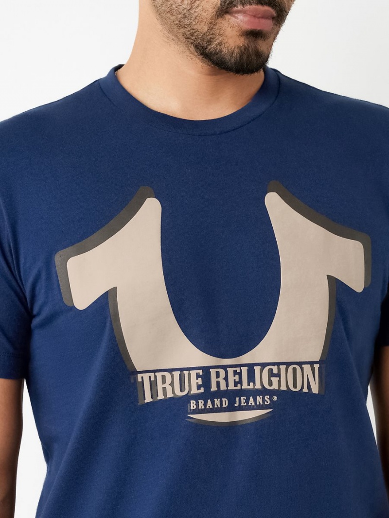 Camiseta True Religion Horseshoe Logo Corta Sleeve Navy/Sapphire | 09BFXWYVT