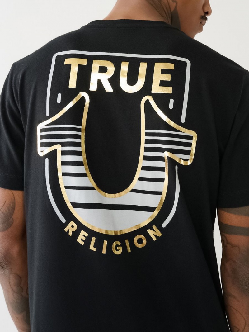 Camiseta True Religion Horseshoe Logo Crew Neck Negras | 23ARWKOTF