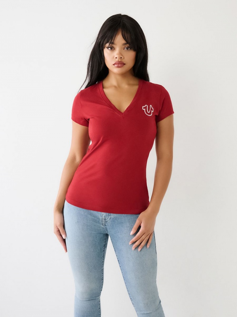 Camiseta True Religion Horseshoe Logo V Rojas | 32RJZNVOY