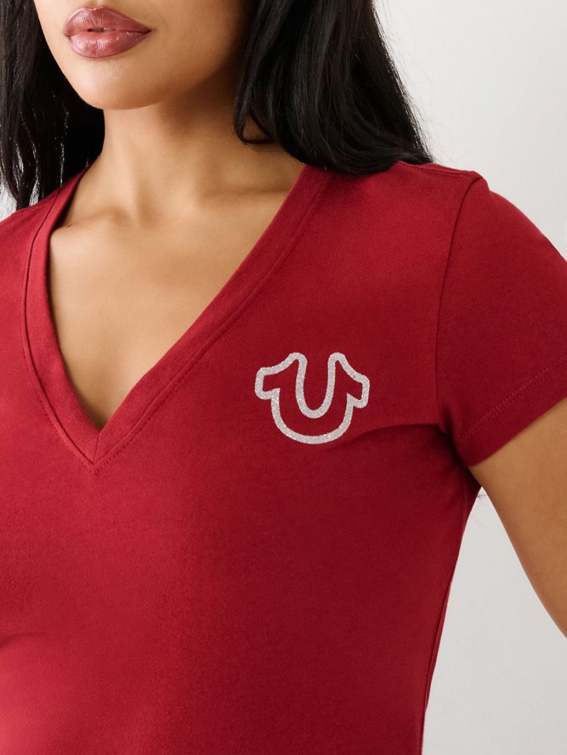 Camiseta True Religion Horseshoe Logo V Rojas | 32RJZNVOY