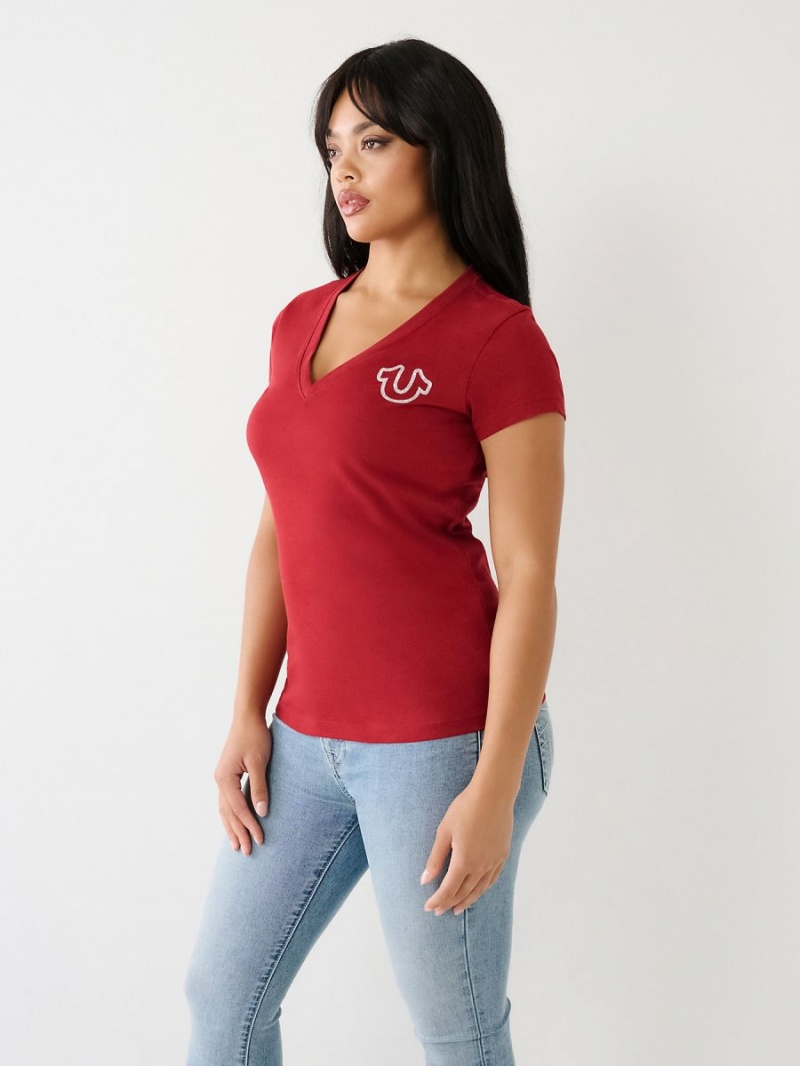 Camiseta True Religion Horseshoe Logo V Rojas | 32RJZNVOY