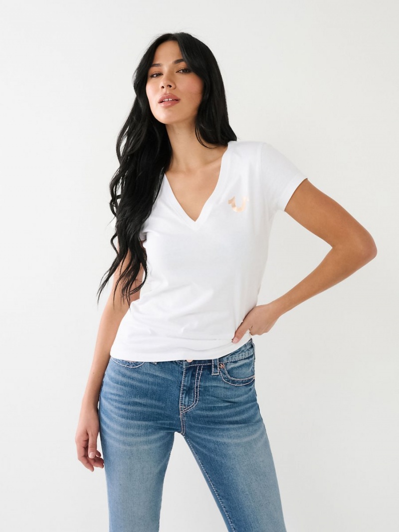 Camiseta True Religion Horseshoe Logo V Blancas | 68EGRAKYZ