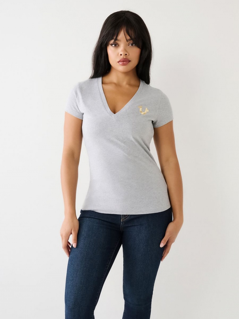 Camiseta True Religion Horseshoe Logo V Gris | 21SFHUQLE