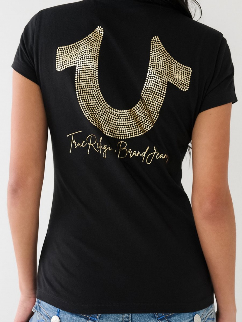 Camiseta True Religion Horseshoe Logo V Negras | 23RNPYZEW