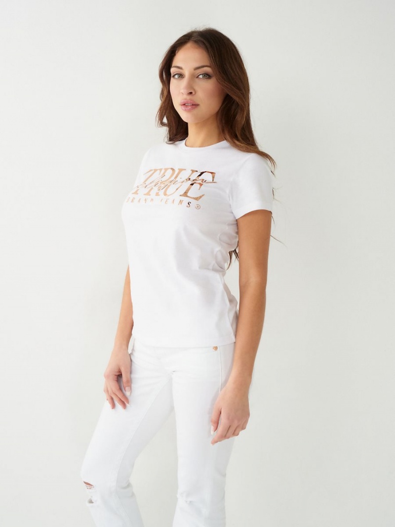 Camiseta True Religion Logo Blancas | 03KLUVAHX