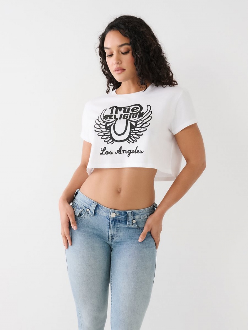 Camiseta True Religion Logo Crop Blancas | 65SIHMFAW