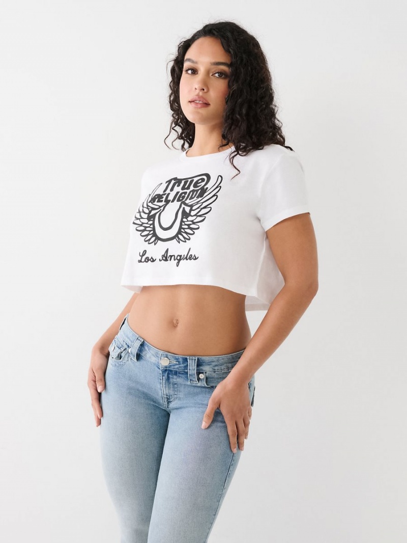 Camiseta True Religion Logo Crop Blancas | 65SIHMFAW