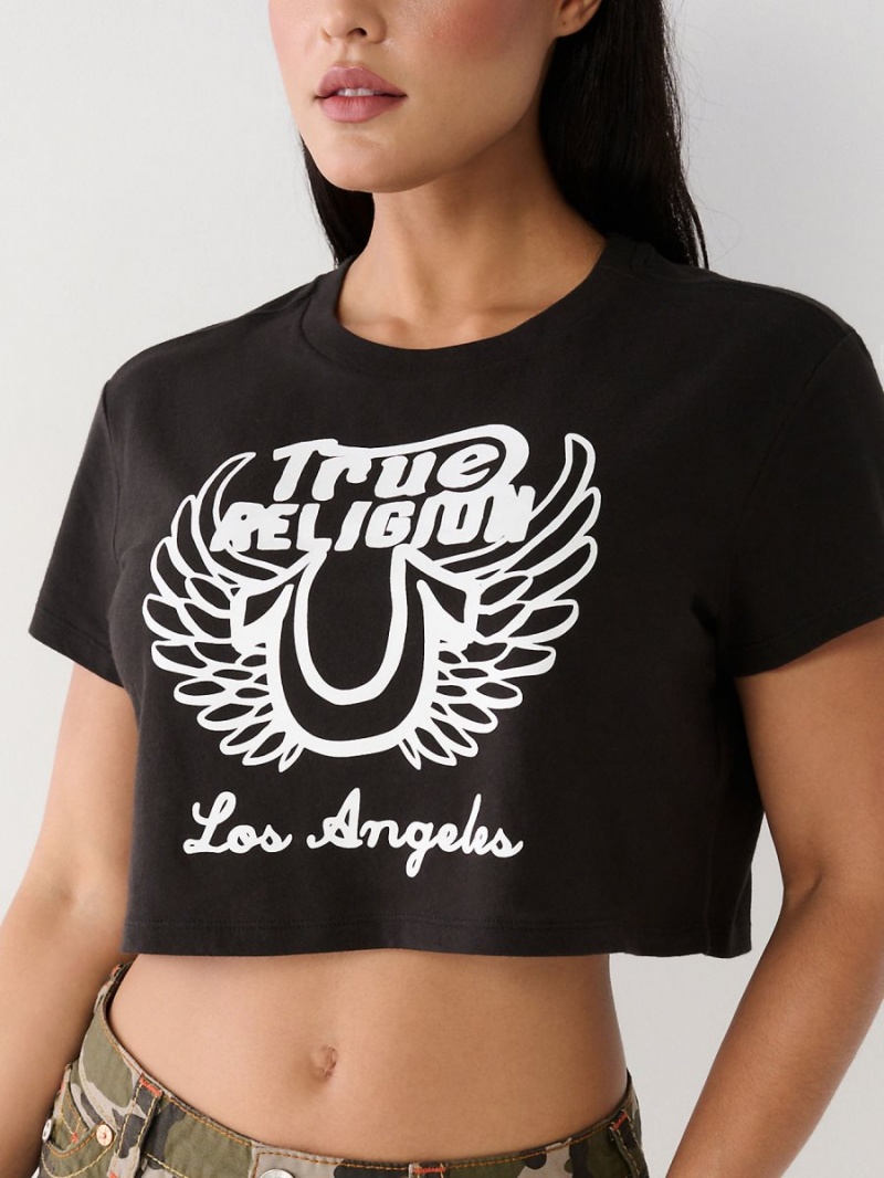 Camiseta True Religion Logo Crop Coal | 05QAWTFSL