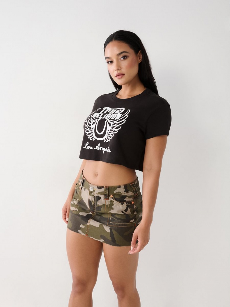 Camiseta True Religion Logo Crop Coal | 05QAWTFSL