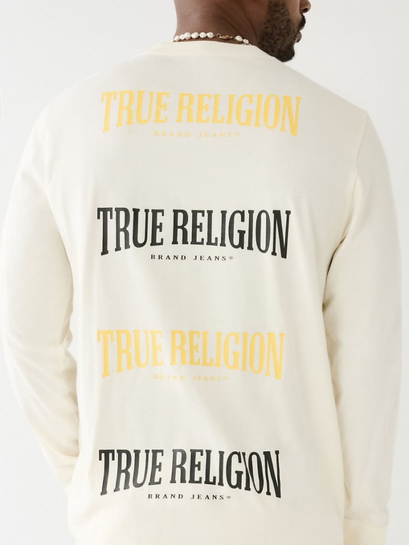 Camiseta True Religion Logo Long Sleeve Blancas | 32RHIOENF