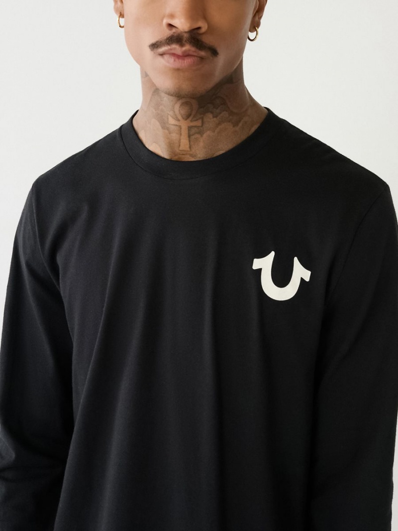 Camiseta True Religion Logo Long Sleeve Negras | 95BUYGZQI