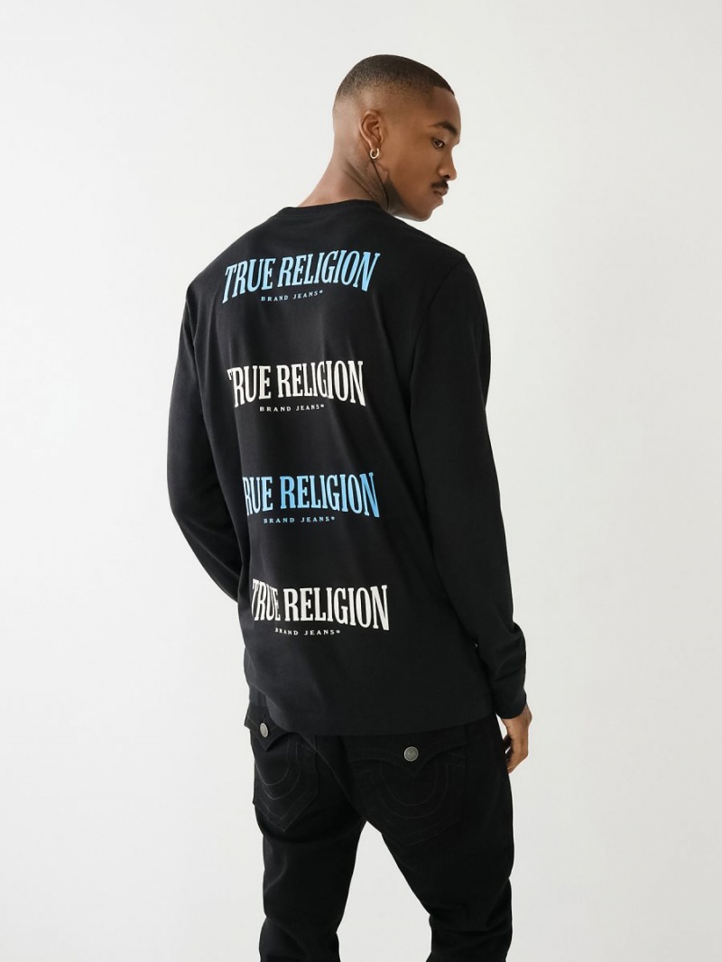 Camiseta True Religion Logo Long Sleeve Negras | 95BUYGZQI