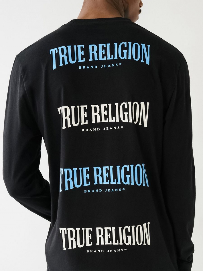 Camiseta True Religion Logo Long Sleeve Negras | 95BUYGZQI