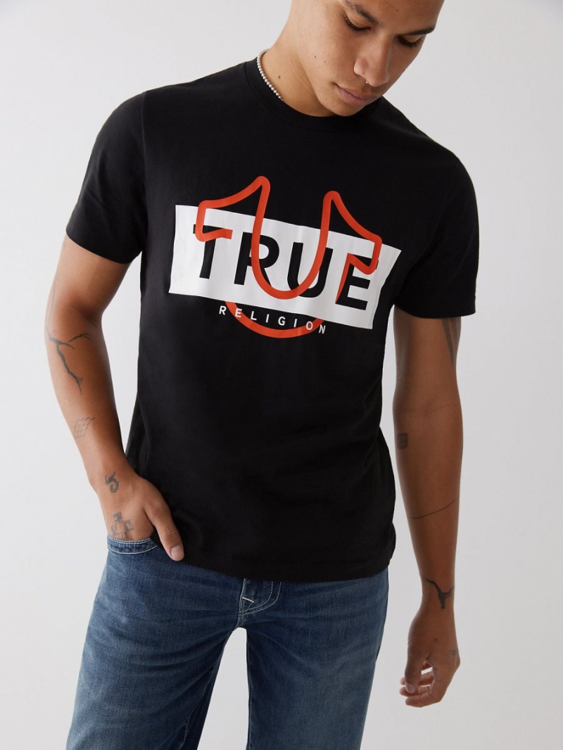 Camiseta True Religion Logo Negras | 30ICYZRNJ