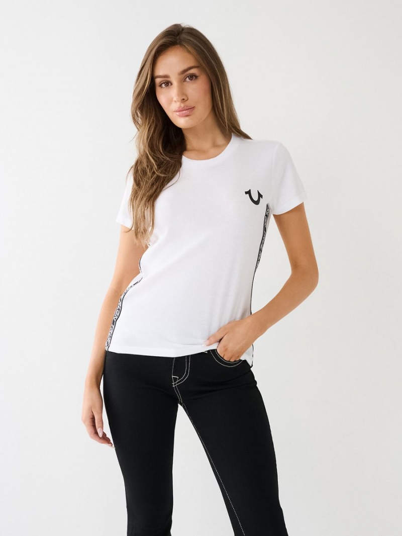 Camiseta True Religion Logo Trim Slim Blancas | 49WYOMVIX