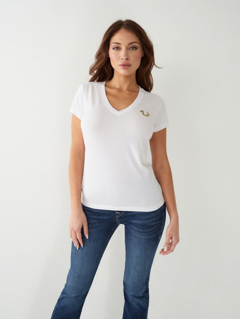 Camiseta True Religion Logo V Blancas | 79RIDGXMY