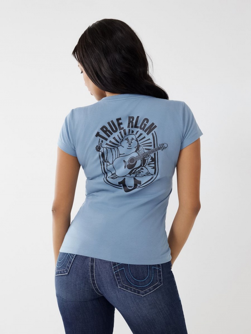 Camiseta True Religion Logo V Soft Aqua | 94YTNPWCG